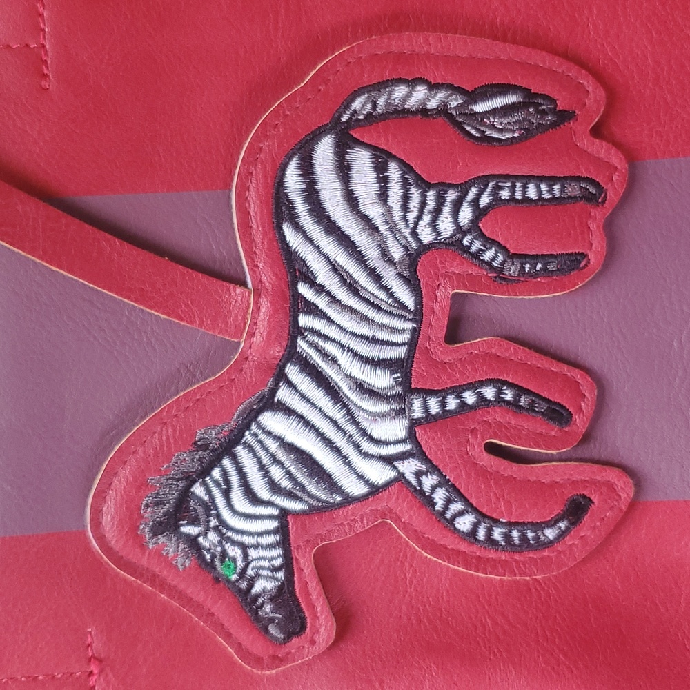 Saks Fifth Avenue Red Faux Leather Tote Bag with Zebra Charm - Picture 3 of 6